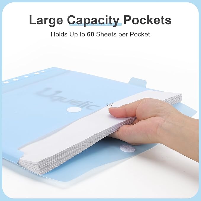 Uquelic Clear Zipper Binder with 12 Colorful Letter/A4 Pockets | 3 Ring Document Organizer with Dividers - Durable PP Cover, Large Capacity Cute Folder for School, Office & Home
