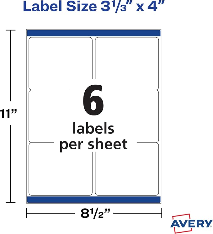 Avery TrueBlock Shipping Labels, Sure Feed, Permanent, 3-1/3" x 4", White, 2 Pack, 120 Labels Total (32134)