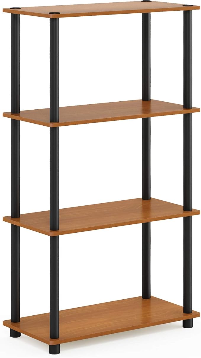 Furinno Turn-N-Tube Toolless 4-Tier Storage Shelves, Light Cherry | Wide Open Frame Book Shelf, Corner Shelf, for Organization, Living Room, Garage, Home Office