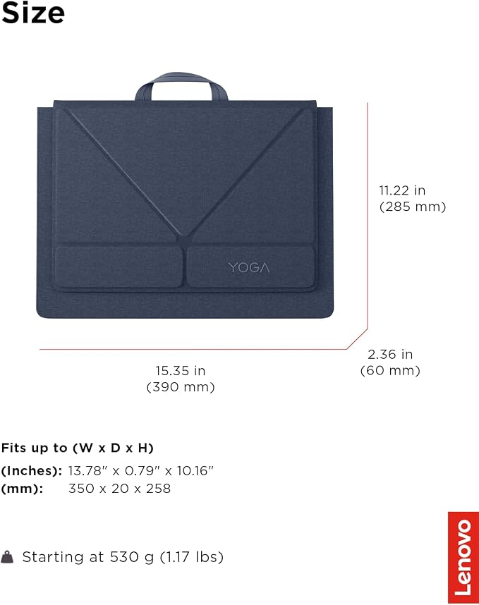 Lenovo Yoga Tote Sleeve Case for Laptops with 16-inch Display, Multi-Compartment Organizer with Convertible Stand, Lightweight Protective Polyester & Microfiber Sleeve, Cosmic Blue