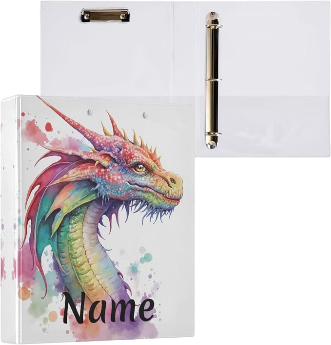 Custom 3 Ring Binder Watercolor Dragon 1.5" Round Ring Binders Personalized Name View Binder with 200 Sheet for Kids School Supplies Women Men Office, 1 Pack