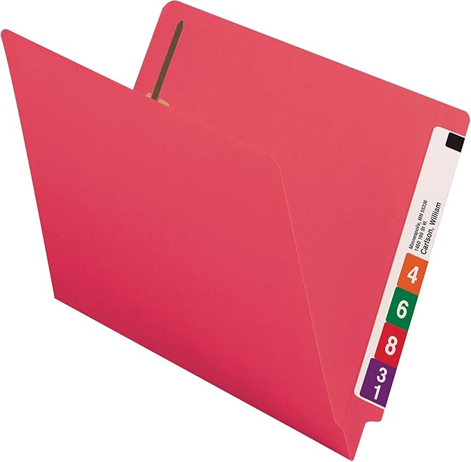Smead End Tab Fastener File Folder, Shelf-Master® Reinforced Straight-Cut Tab, 2 Fasteners, Letter Size, Red, 50 per Box (25740)