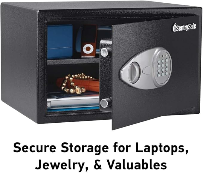 SentrySafe Black Home Safe with Shelf and Digital Keypad, Large Safe for Laptop, Documents, Money, Exterior: 10.6 x 16.9 x 14.6 Inches, X125 | Large Safe With Interior Shelf, Bolt Down Hardware and Digital Keypad, Securely Stores Laptop Computers, Char...