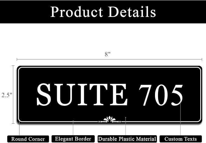 Custom Elegant Office Engraved Name Plate for Doors or Wall Sign, Personalized Office Door Name Plates with Adhesive, Laser Engraving, 10 Colors Available (Size 2.5"H x 8"L)