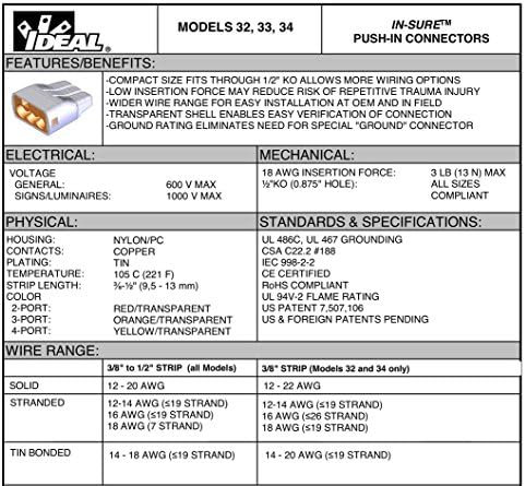 Ideal Electrical 30-1031 in-Sure Push-in Wire Connectors, 2-Port, 3-Port & 4-Port, 25 Each, (75 Pack)