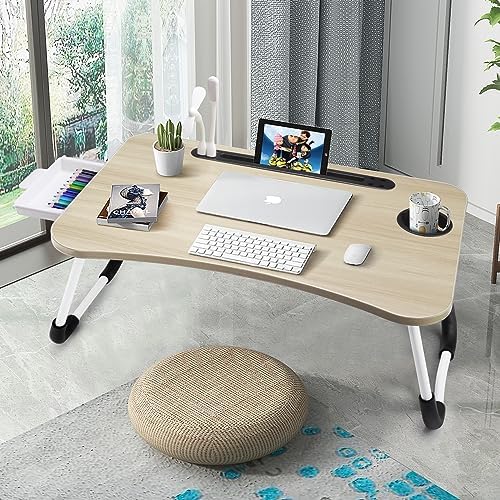Slendor Bed Desk for Laptop and Writing with Storage, Cup Holder, Light