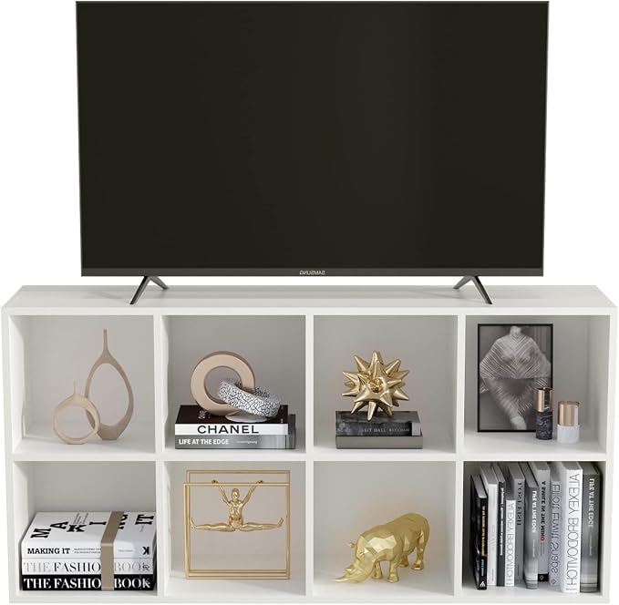 8-Cube Storage Shelf Bookcase, Warm White | Wooden 4-Tier Open Bookshelf, Fits 11×11" Bins, Vertical or Horizontal Use, Full Back Panels, For Home Office