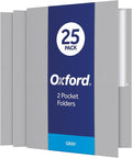 Oxford Twin-Pocket Folders, Textured Paper, Letter Size, Gray, Holds 100 Sheets, Box of 25 (57505EE)