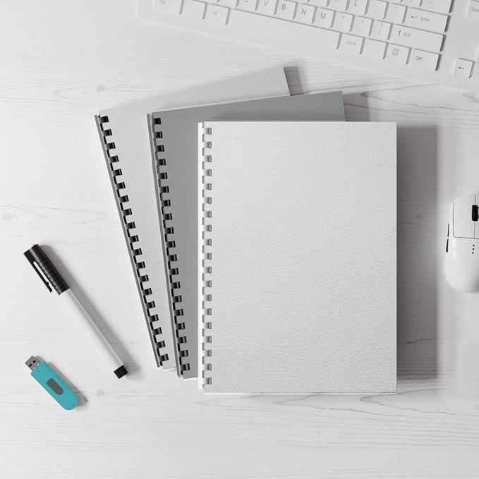 Binditek 13 Mil Paper Binding Covers, 8.5 x11 Inches, White, 100 Pack | Grain-Texture, 8.5" x 11" Letter Size, 250 GSM, 90 lb, Square Corners, Unpunched, for Business, School Projects