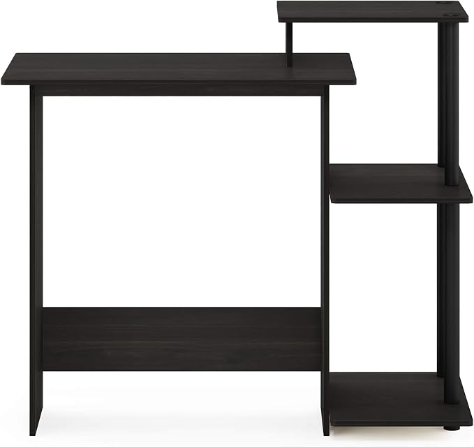 Furinno EFFICIENT Desk, 28.6" Wide Gaming Desk with 3 Open Side Shelves, Laptop Notebook Computer Desk, Office Desk for Home Office, Study Room, Dorm, Bedroom, Dark Espresso