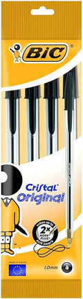 BIC Cristal Ballpoint Pen - Black - Pack of 4 Comfortable and Super-Durable Ballpoint Pens Medium Point (1.0 mm)