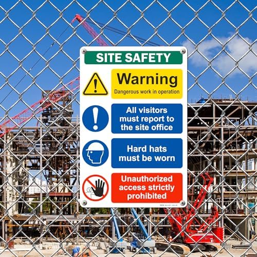 BRIMAR 12 X 18 in Construction Site Safety Sign, Bold Text, Easy Install