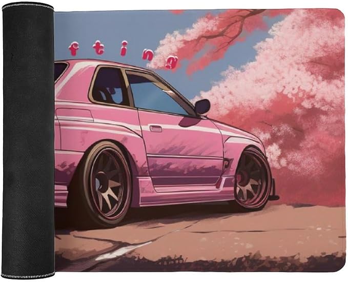 Car Gaming Mouse Pad Large Mousepad Japanese JDM Car R34 Pink Cherry Tree Anime Desk Mat for Keyboard and Mouse Mat Non-Slip Rubber Desk Pad 40x90cm, Style