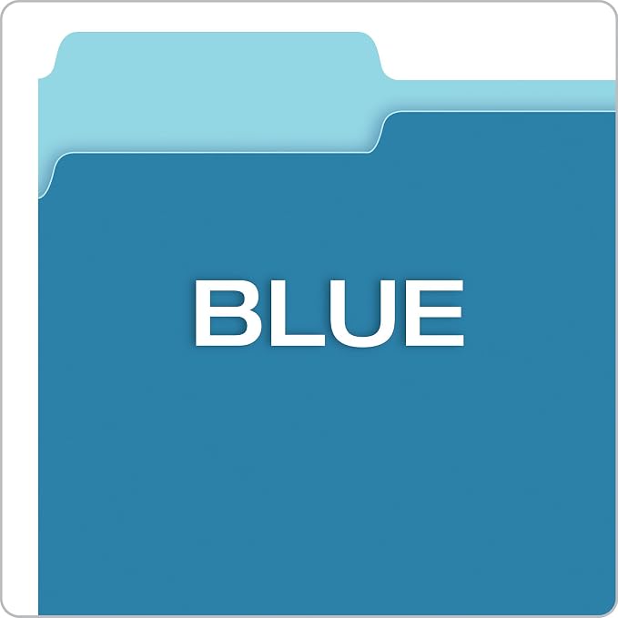 Pendaflex Two-Tone Color File Folders, Letter Size, Blue, 1/3 Cut, 100 per Box (152 1/3 BLU), 12 inches (Pack of 5)