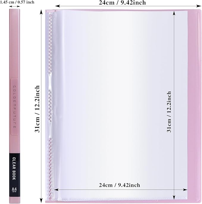 Tuhangcc Binder with Plastic Sleeves 8.5x11 20-Pocket- Heavy Duty Art Portfolio Folder with Clear Sheet Protectors,Displays 40Pages, Presentation Book for Artwork, Document Organizer(Pink)