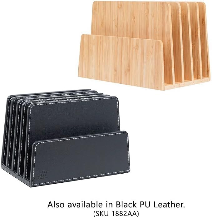 MobileVision Bamboo Desktop File Folder Organizer and Paper Tray, 5 Slots