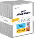 Enday 1/2 inch Binder 3 Ring Binder (6 Pack - Grey) O-Ring Binder with Clear View Cover and 2 Inside Pocket - for Letter Size 8.5 x 11'' Paper, Ideal for School Supplies, Office, and Home