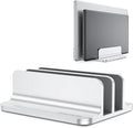 OMOTON Dual Vertical Desk Laptop Stand Holder, Fits MacBook Air/Pro, Silver | Aluminum Laptop Storage Rack for Desk, Adjustable Dock for Up to 17.3 in. Gaming Laptop, Space-Saving Desk Organizer