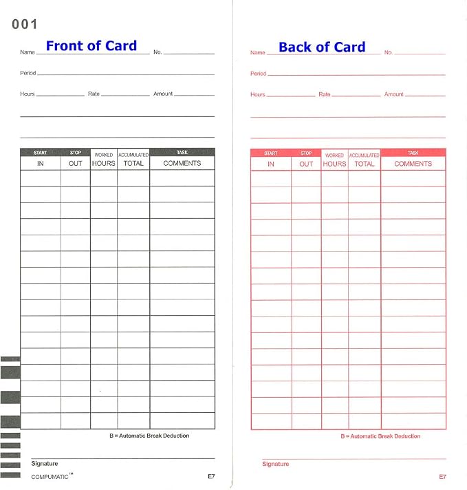 1000 Time Cards Compatible with Lathem 7000E & 7500E Calculating Clocks, E7