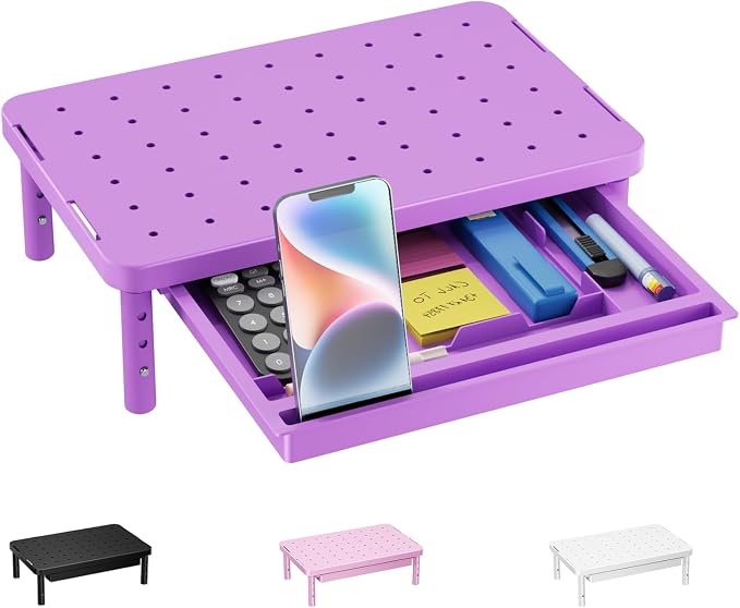 WALI Computer Monitor Stand with Storage, Monitor Riser 3 Height Adjustable | Laptop Riser with Airflow Vents, Desk Organizer for Computer, Printer, Notebook (PTT002-V), 1 Pack, Violet