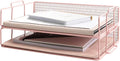 BLU MONACO | Paper Tray Stackable Pink Mesh Set of 2 | Stackable File Trays for Desk Organization | Tiered Desk Organizer with Metal Letter Trays and Workspace Organizer