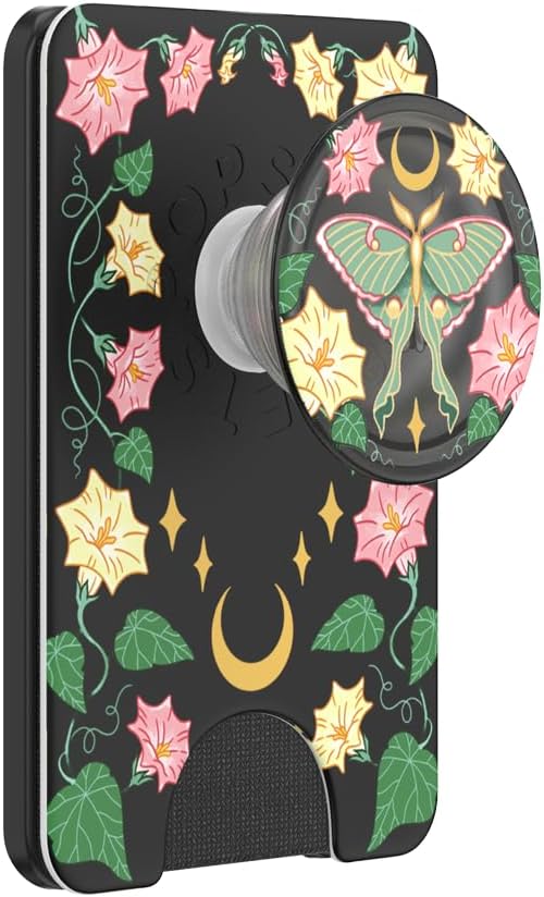 PopSockets Phone Wallet for MagSafe with Grip- Moon Flower | PopWallet, Holds 3 Cards, Magnetic, Removable, Secure, Moon, Star, Sun, Space, Kindle, Paperwhite, Magnetic