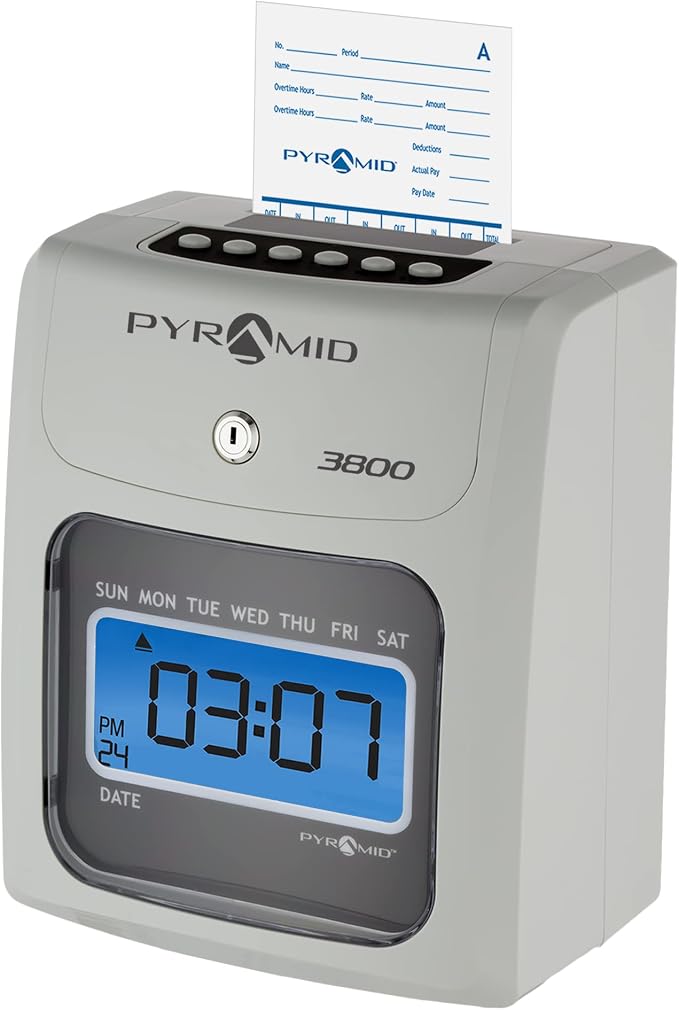 Pyramid Time Systems Genuine and Authentic Time Cards (3800-10MB) for Models 3800 Auto Totaling Time Clock, Double Sided (3.37 x 7.37 Inches), 1000 Time Cards - White