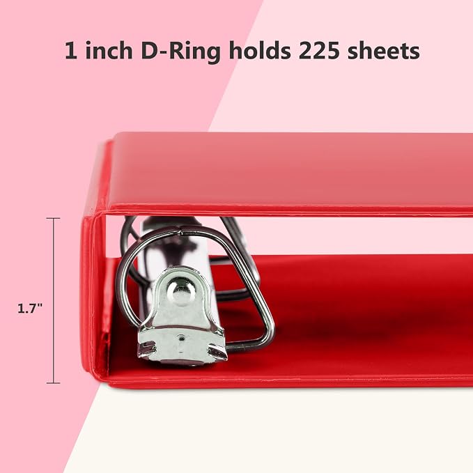 ViVin Sturdy 1 Inch D Ring Binders with 2 Pockets, 6 Pack, Red | 3 Ring Binders with Clear View Cover, Hold 225 Sheets of US Letter Size Paper, PVC-Free for Office, Home, School