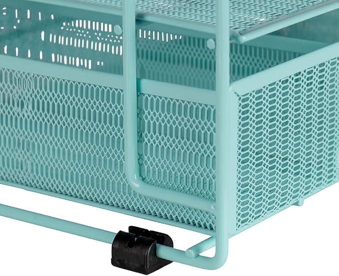 BLU MONACO Mint Green Desk Organizer With File Sorters and Drawer | Metal Mesh Desktop Storage for Office Supplies, Papers, Devices and Folders | 9.3”D x 12.5”W x 14”H All-In-One Workspace Holder
