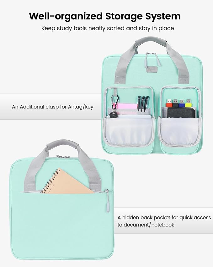 4 Inch Zipper Binder 3 Ring with Shoulder Strap,Tough/Multi-Pocket | Binder Bag with Laptop organizer for School Travel,Fit 13" MacBook & Tablet,800 Sheets Capacity,Water Resistant,Light Blue