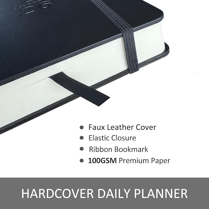 Benkaim Academic Daily Planner 2026-2027 One Page A Day (8.5"x5.8"), Calendar Book with Hourly Schedule, Appointment Book July 2026 to June 2027 Hard Cover (Black)