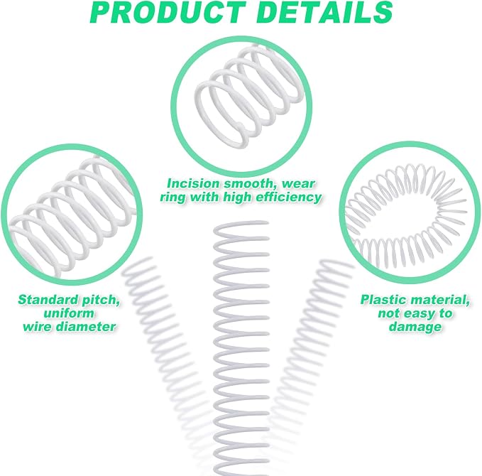 Leinuosen 120 Pack Binder Coils,1/4 5/16 3/8 1/2 5/8 3/4 Inch,White | Plastic Spiral Binding Coils for Documents, Reports, Notebooks, Compatible with Standard Binding Machines, Office Supplies