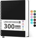 AHGXG Spiral Notebook College Ruled - Spiral Journal Notebook 8.5" x 11" Large A4, 300 Pages Lined Journal, 100GSM Thick Paper, Plastic Hardcover, for Women Men Office School Writing Work, Black