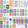 Pasimy 218 Pcs Inspirational Stationery Gifts Motivational Mini Notepad Pen Quote Bookmarks Stress Relief Stickers Inspiring Silicone Keychains for Home Office Appreciation Gift(Stylish)