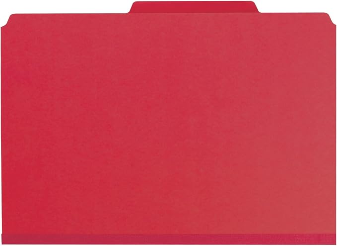 Smead Pressboard Classification File Folder with SafeSHIELD Fasteners, 3 Dividers, 3" Expansion, Legal Size, Bright Red, 10 per Box (19095) (Pack of 1)