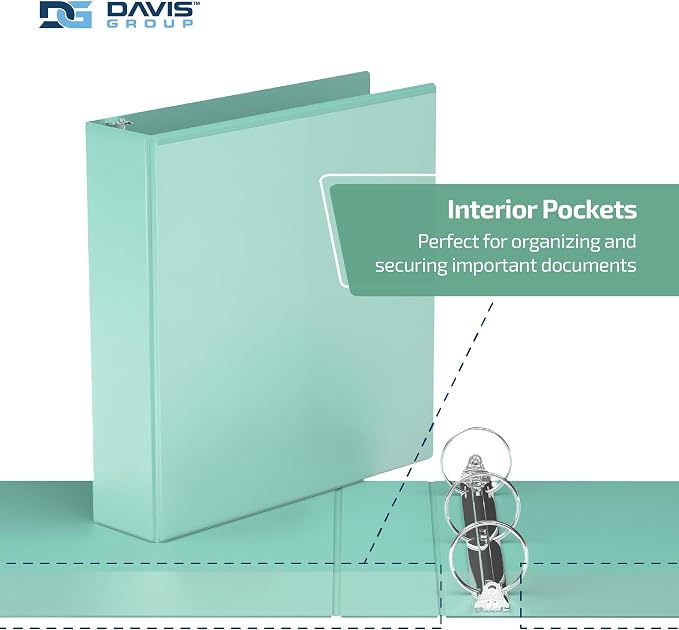 Pack of 6 Premium View Binders, Ring Binders with Clear-View Cover and Interior Pockets, Pastel Color Options, 2 Inch, Mint