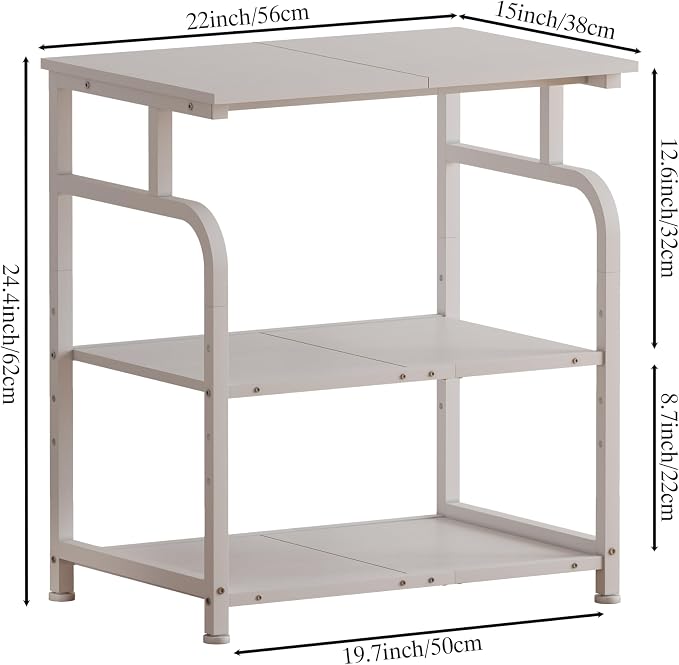 Unionly Large Rolling Printer Stand with Height Adjustable Shelf and Wheels | 3-Tier Rolling Printer Cart with Wheels, Heavy-Duty Wood Printer Table with strudy steel frame for Home Office,White