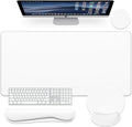 Dapesuom Large Gaming Mouse Pad, White Mouse Pads with Wrist Rest Wrist Support, 4in1 Big XXL Desk Mat Desk Pad + Ergonomic Mousepad + Memory Foam Keyboard Mat Wrist Rest + Coaster Set for Computer