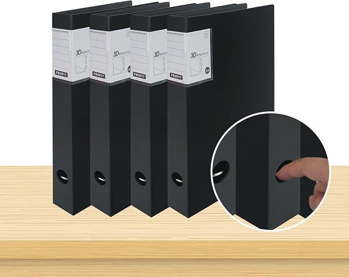 3 Ring Binders 0.8 Inch D Ring,4 Pack D Ring Binder A4（Black）