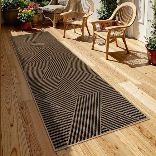 Lahome Modern Black and Brown Runner Rug, 2x8 Entryway Runner Rug Non Slip