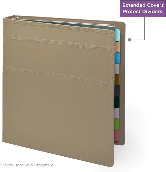 Carstens 1.5-Inch Heavy Duty 3-Ring Binder - Side Opening, Taupe, Durable Plastic, Precision No-Gap Rings, Waterproof Covers, No Pockets, Holds 250 Letter-Size Sheets, BPA-Free, Made in USA (2046-3R)