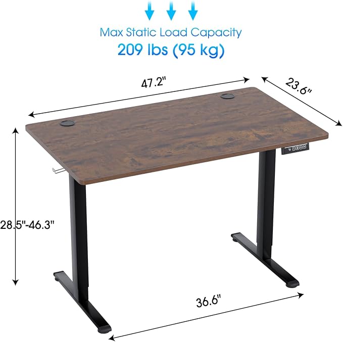 PayLessHere 48 Inch Electric Standing Desk Computer Desk with Large Space and Headphone Holder Office Desk with Electric Lifting and 2 Memory Function for Office Meeting Room,Brown