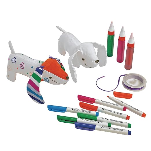 Colorations Set of 12 Decorate Your Own Fabric Plush Stuffed Puppy Dog, Arts & Crafts, Autograph, Signatures, Smooth, 4-1/4"H x 8-1/4"L each