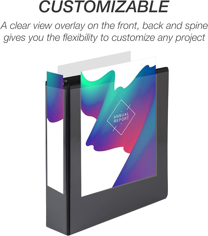 Samsill 2 Inch 3 Ring Binder, Economy Round Ring, Clear View Cover, 425 Sheet Capacity - for School, Home, Office - Charcoal Black