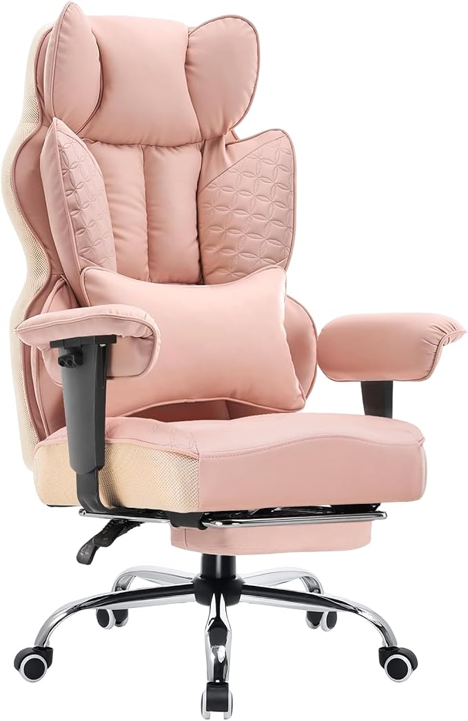 COMHOMA Big and Tall Office Chair Heavy Duty Wide Ergonomic Gaming Chair with Deluxe Embossing Designed Leather with Foot Rest,150°Reclining Adjustable Armrests Pocket Spring Back Support and Pillow