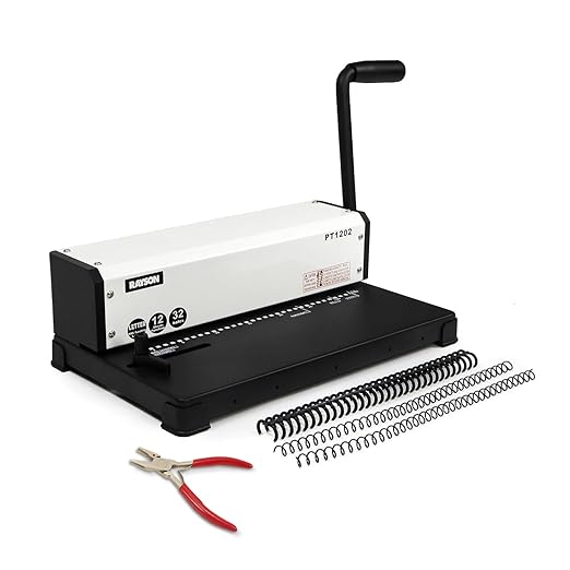 RAYSON PT1202 3:1 Coil and Click Binding Machine, 32-Hole, 12-Sheet Punch | 32 square holes for Letter-size sheets, with 2.5, 3.5, and 4.5 mm margins for 3:1 spiral and click binding