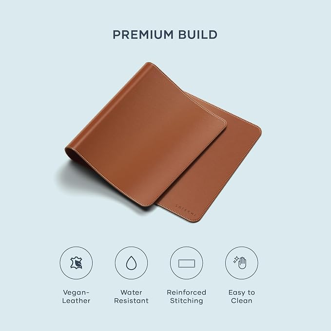 Satechi Vegan-Leather Desk Mat, Scratch and Water Resistant, Brown | Large Mouse Pad, Ergonomic, Easy to Clean, 26.8 x 12.4 x 0.1 inches, for Office and Home
