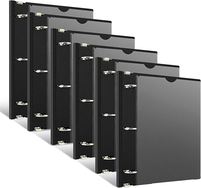 INFUN 1 Inch Telescoping 3 Ring Binder - 6PCS, Flexible Round Binder with Customizable Front Cover and Clear Catalog Pocket, 1Inch Rings, Black–Perfect for School, Office & Home