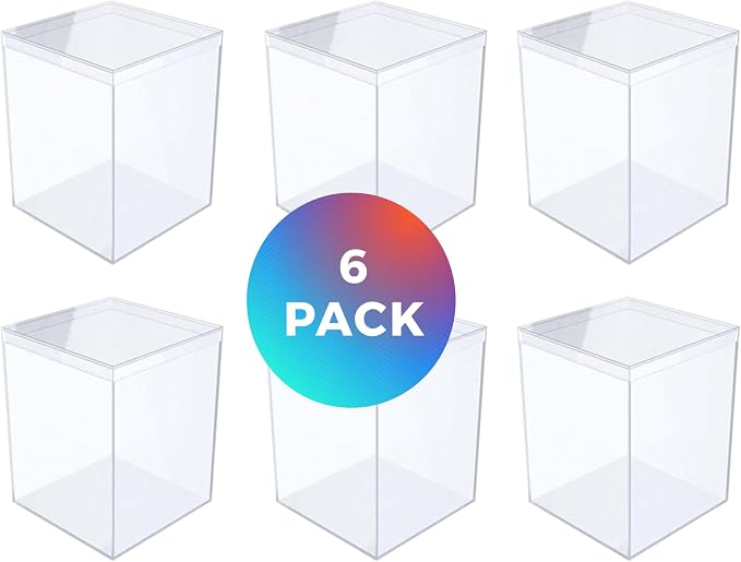 6-Pk Clear Acrylic Display Boxes with Lids, 3.44in square x4.5in, BPA-Free | Clear 3.44"sq x 4.5" boxes for rocks, seashells, gems & keepsakes; party favors too. BPA-free, made in USA.