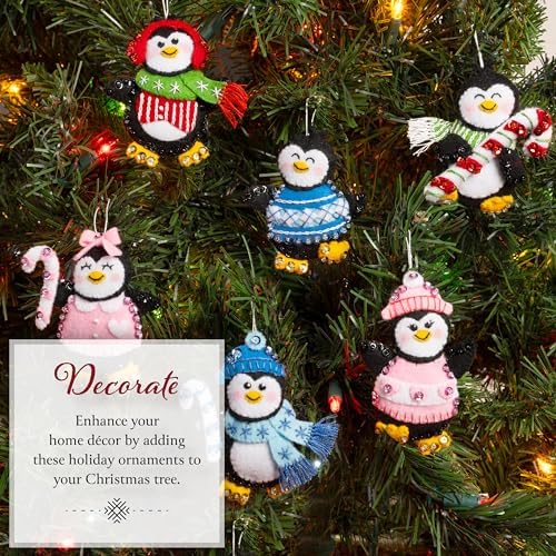 Bucilla Felt Applique 6 Piece Ornament Making Kit, Winter Land Penguins, Perfect for DIY Arts and Crafts, 89668E